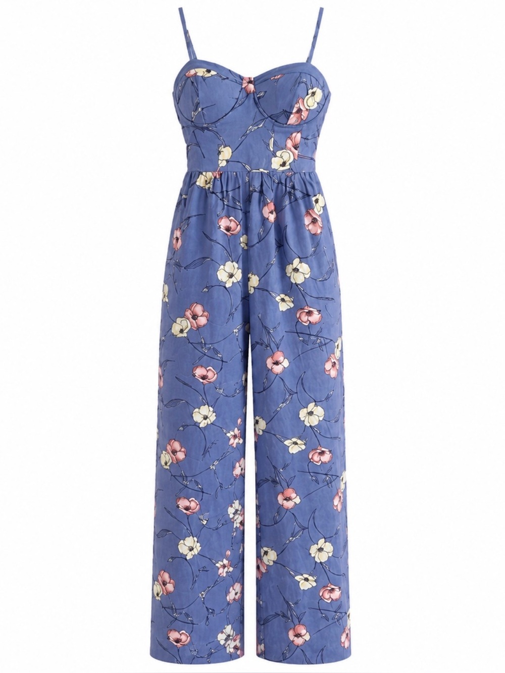 Band of Gypsies Blue Floral Wide Leg Jumpsuit NWT XS